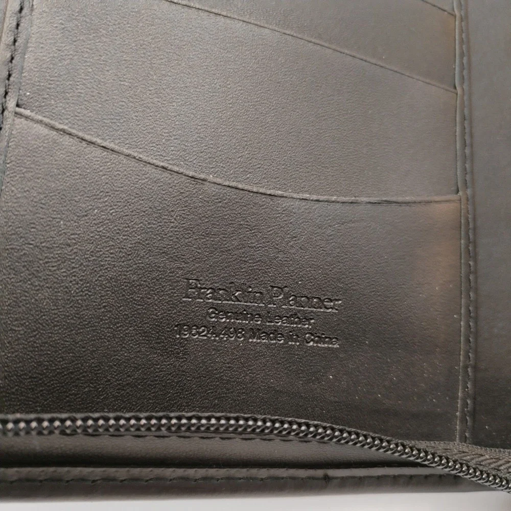 Franklin Planner‎ Classic Leather Zipper Binder 7 Ring Organizer Black 19624.498